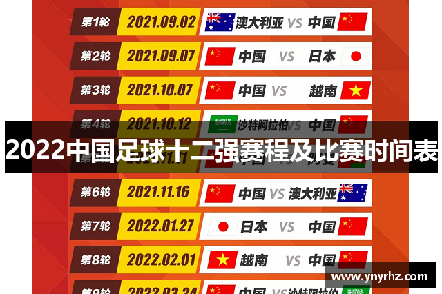 2022中国足球十二强赛程及比赛时间表